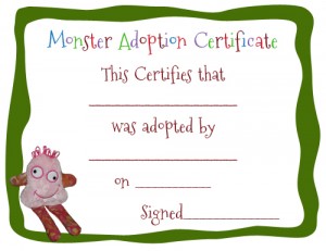 Monster Adoption Certificate